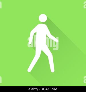 Walking pedestrian icon with long shadow on green background. People walk vector pictogram Stock Vector