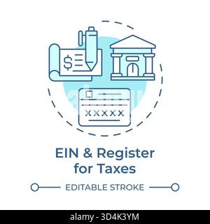 EIN and register for taxes soft blue concept icon Stock Vector