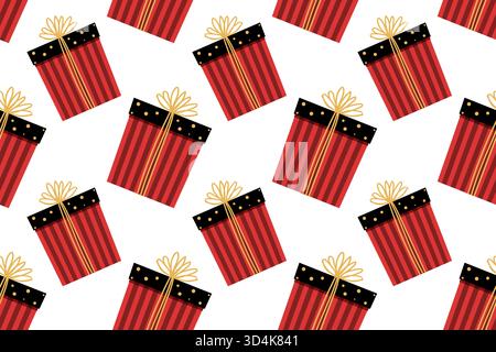 Horizontal festive seamless pattern with a Christmas or birthday gift. Cute gift box in flat style. Cozy illustration for cards, posters, wrapping, sc Stock Vector