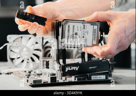 Different types of SSD disk drive. Classic SSD and SSD m2. Stock Photo