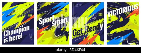 Energetic and Dynamic Sport Poster Collection with Bold Colors. Banner, Poster, or Cover Template for Sports, Fitness, Workout, Gym, Flyer Stock Vector