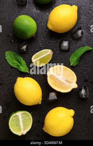 Ingredients for preparing lemonade on black background Stock Photo