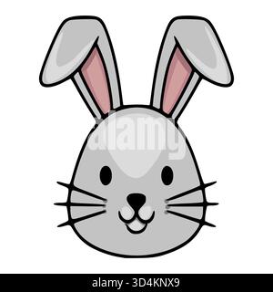 Adorable grey bunny face with long ears and whiskers, a playful vector illustration for Easter and spring themes. Stock Vector
