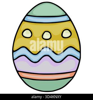 Whimsical vector illustration of a decorated Easter egg with pastel wavy bands and three light yellow circles. Stock Vector