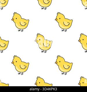 Seamless repeating vector pattern of adorable yellow chicks with simple outlines and soft shading, perfect for spring and Easter themes. Stock Vector