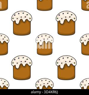 Whimsical vector pattern of stylized Easter cakes with white icing and colorful sprinkles, perfect for festive backgrounds and decorations. Stock Vector