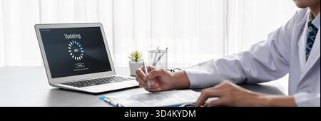 Software update on computer for brisk version of device software upgrade Stock Photo