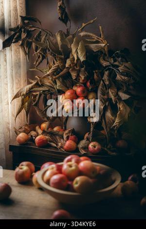An apple harvest on a table Stock Photo