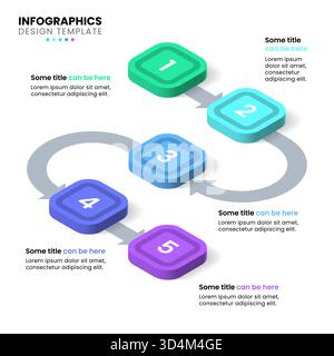 Infographic template with 5 options or steps. Isometric line. Can be used for workflow layout, diagram, banner, webdesign. Vector illustration Stock Vector