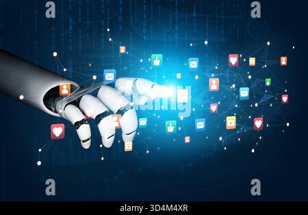 AI enhances social media engagement using intelligent icons, influencer tracking tools, and smart communication platforms for modern digital Stock Photo