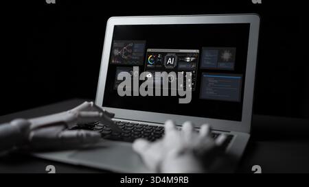 A generative AI assistant displays its own development environment. This platform shows the tools used for coding algorithms, training machine Stock Photo