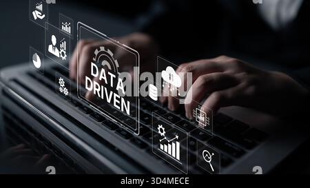 Data-driven decision-making empowers business through analytics, datum collection, and AI systems. Data driven tools support cloud data processing and Stock Photo