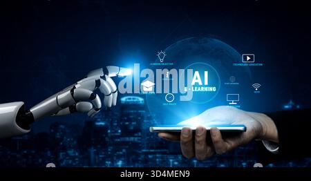 The future of education is AI powered E-Learning. An adaptive AI learning platform with personalized courses and technology education for all. Motif Stock Photo