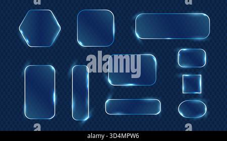 Glassmorphism shapes collection with glowing neon light Stock Vector