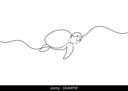 Turtle continuous one line drawing simple minimalist marine animal design Stock Vector
