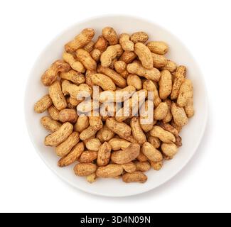 peanuts plate path isolated on white top view Stock Photo