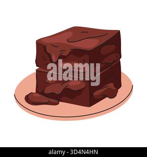 Brownie dessert or chocolate square food. Vector sweet baked treat or cocoa pastry slice, fudge bar confection from bakery. Homemade cake piece. Traditional American gastronomy element. Culinary. Stock Vector