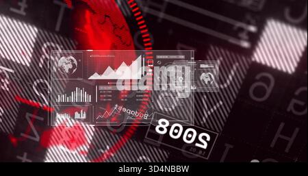 Displaying central translucent HUD panel in dashboard showing charts, gauges, white 800S label Stock Photo