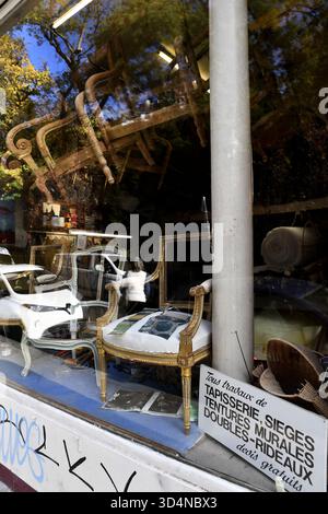 Huholsterer shop in Montmartre - Paris - France Stock Photo