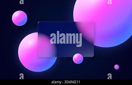 3D glassmorphism background with frosted blur effect and liquid gradient in pink purple tones. Modern geometric glass morphism layout for web UI or tech presentation. Futuristic trendy abstract style Stock Vector