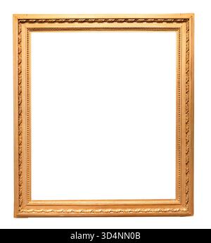 blank old vertical golden painting frame with cutout canvas isolated on white background Stock Photo