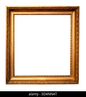 blank retro vertical classic golden painting frame with cutout canvas isolated on white background Stock Photo