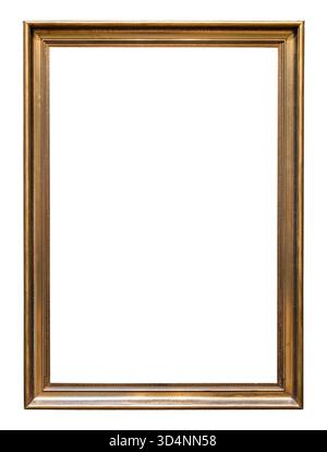 blank old vertical common golden painting frame with cutout canvas isolated on white background Stock Photo