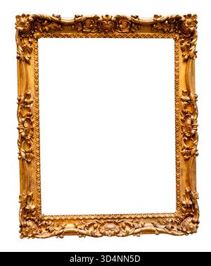 blank baroque vertical decorated picture frame with cutout canvas isolated on white background Stock Photo