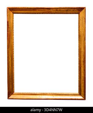 blank old vertical common wooden picture frame with cutout canvas isolated on white background Stock Photo