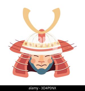 A colorful flat vector illustration of a traditional japanese samurai helmet or kabuto a symbol of warrior history Stock Vector