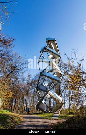 Murturm observation tower, ascent and descent intertwined as a double helix, a remarkable metal structure, offering views over the floodplain, the Mur Stock Photo