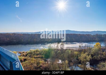 Murturm observation tower, ascent and descent intertwined as a double helix, a remarkable metal structure, offering views over the floodplain, the Mur Stock Photo