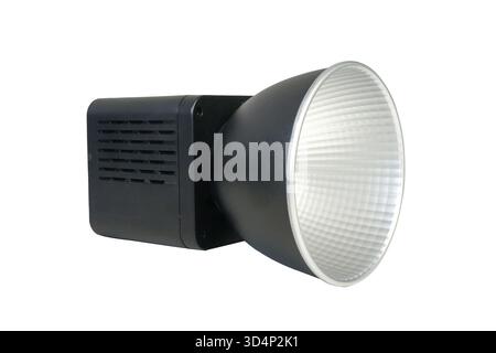 LED video light panel powered by rechargeable battery, isolated on white background. Professional continuous lighting for video production, photograph Stock Photo