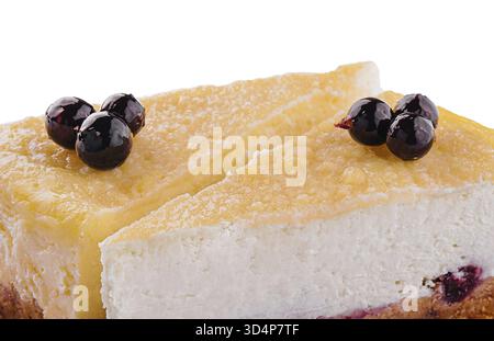 Food, Black currant cheesecake with berries close up Stock Photo