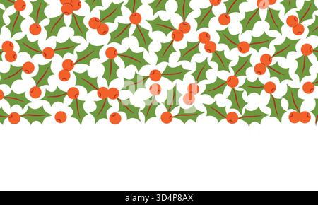 Green holly leaves and red berries template. Winter holidays Christmas and New Year celebration vector background for greeting card, invitation, postc Stock Vector