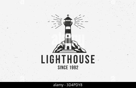 Lighthouse vintage logo. Lighthouse Nautical logo concept with grunge texture. Vector illustration Stock Vector