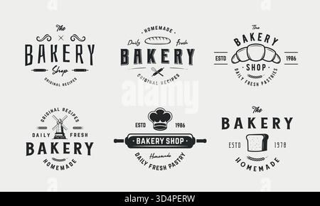 Vintage bakery logo set. Cooking, Kitchen, bakery emblems. Bakery hipster logo design. Pastry shop logo, label, stamp, poster. Vector illustration Stock Vector