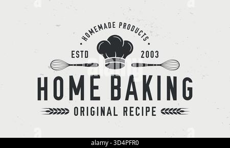Home baking vintage logo. Bakery poster, logo template. Chef's hat silhouette. Bakery hipster logo design. Vintage typography. Home baking logo, label Stock Vector