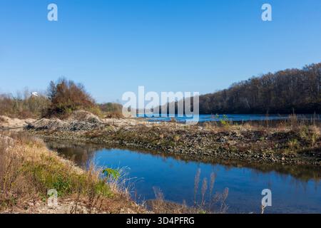 Mureck: river Mur, Murturm observation tower in Süd-Steiermark, Steiermark, Styria, Austria Stock Photo