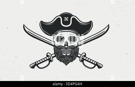 Pirate captain skull and crossed swords vector sketch grunge ...