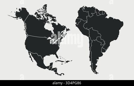North and South America map isolated on white background. North America map with regions. USA, Canada, Mexico, Brazil, Argentina maps. Vector illustra Stock Vector