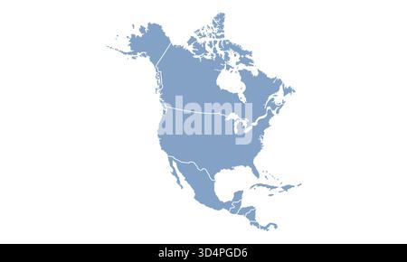 North America map with regions. Outline North America map isolated on white background. Vector illustration Stock Vector
