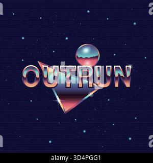 Outrun retro futuristic glow logo. 80's style chromium geometric shapes. Vector Print for T-shirt, typography. Stock Vector