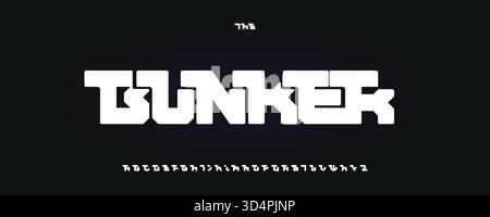 Unusual Blocky Font, Puzzle Alphabet, Abstract Geometric Typography, Monolith Building Type, Lock Unlock Type, Squared Heavy Rectangular Typescript Stock Vector