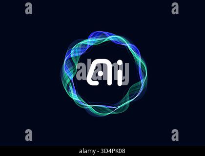 AI Cloud Circle Wave Logo Concept, Artificial Intelligence Abstract Icon. Automation Generate Technology, Computer Machine Learning Thinking. Future Stock Vector