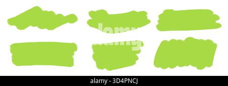 illustration: set of bright green brush stroke or felt tip pen textures isolated on white Stock Photo