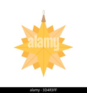 Christmas tree bauble in form of bright star festive decor simple doodle cartoon hand drawn vector illustration for winter holidays seasonal greeting card, invitations, banner, decor, sticker, clipart Stock Vector