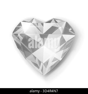 A heart-shaped diamond with facets and shading, on a white background with subtle shadow effect. Stock Vector
