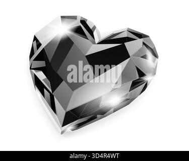 A heart-shaped diamond with a faceted surface, reflecting light and showcasing its sharp edges and polished appearance, set against a clean white back Stock Vector