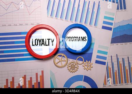 Loyalty Program write on sticky notes. Isolated on green table background Stock Photo